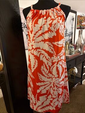 Tropical Halter Dress in Orange and White